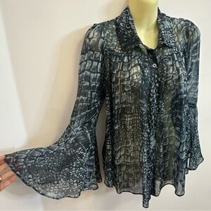 Lola & Sophie Semi-Sheer Bell Sleeve Printed Blouse